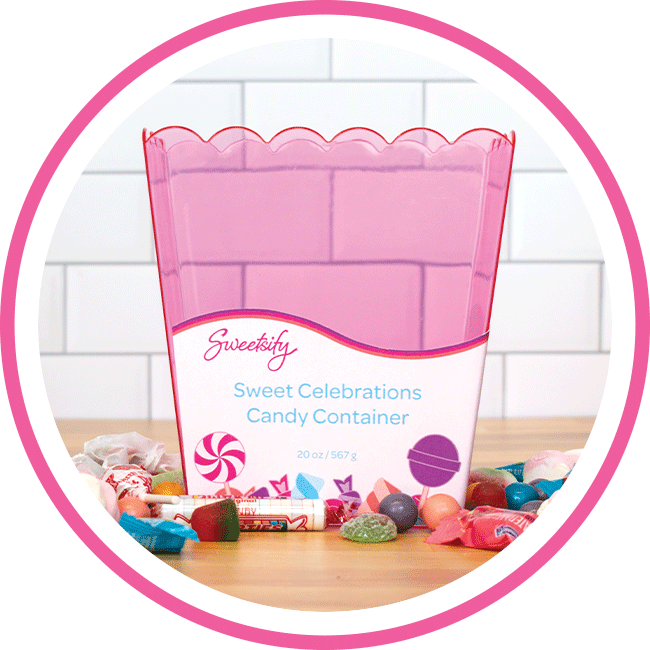 The Sweet Celebrations Candy Container perfectly holds candy for any special occassion.