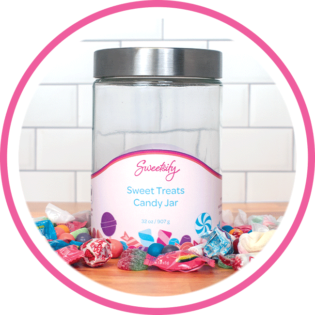The Sweet Treats Candy Jar stores all your favorite candy!
